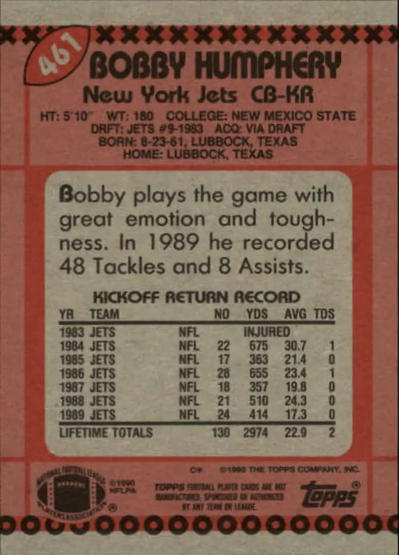 1990 Topps #461 Bobby Humphrey EX Excellent Los Angeles Rams Football Card - Football Card Single