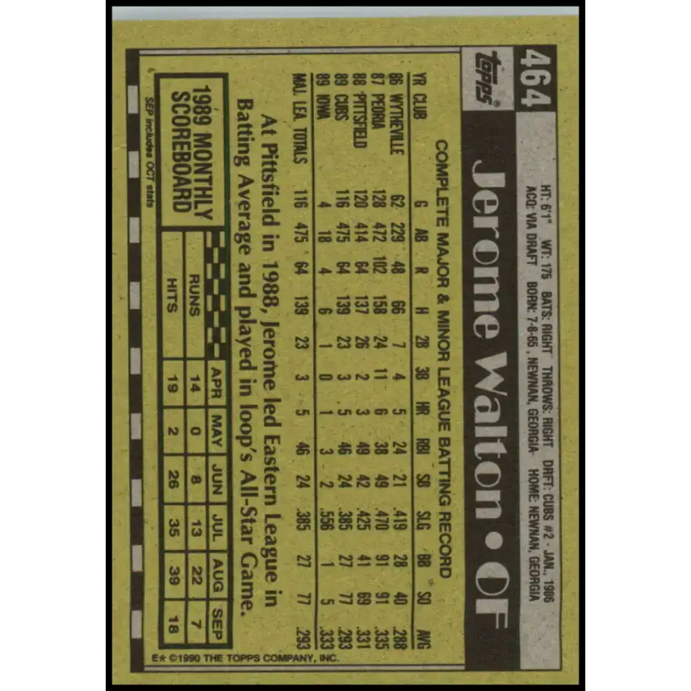 1990 Topps #464 Jerome Walton NM-MT Chicago Cubs Baseball Card - Baseball Card Single
