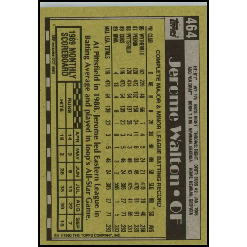 1990 Topps #464 Jerome Walton NM-MT Chicago Cubs Baseball Card - Baseball Card Single
