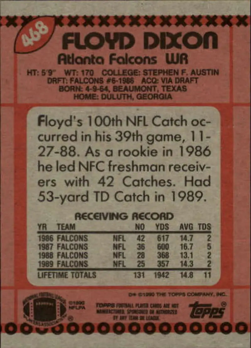 1990 Topps #468 Floyd Dixon EX Excellent Atlanta Falcons Football Card - Football Card Single