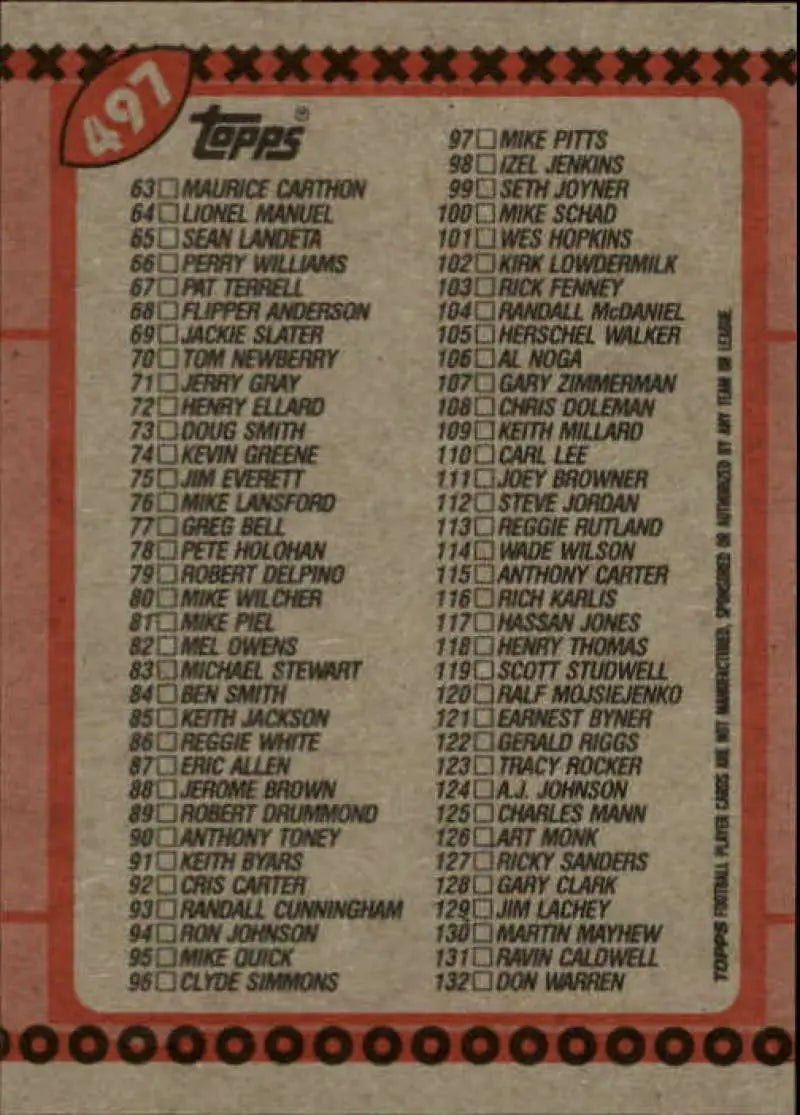1990 Topps #497 Checklist 1-132 EX Excellent Football Card - Football Card Single