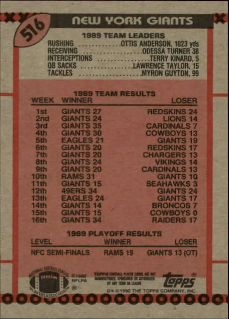1990 Topps #516 Phil Simms/Otis Anderson EX Excellent New York Giants Football Card - Football Card Single