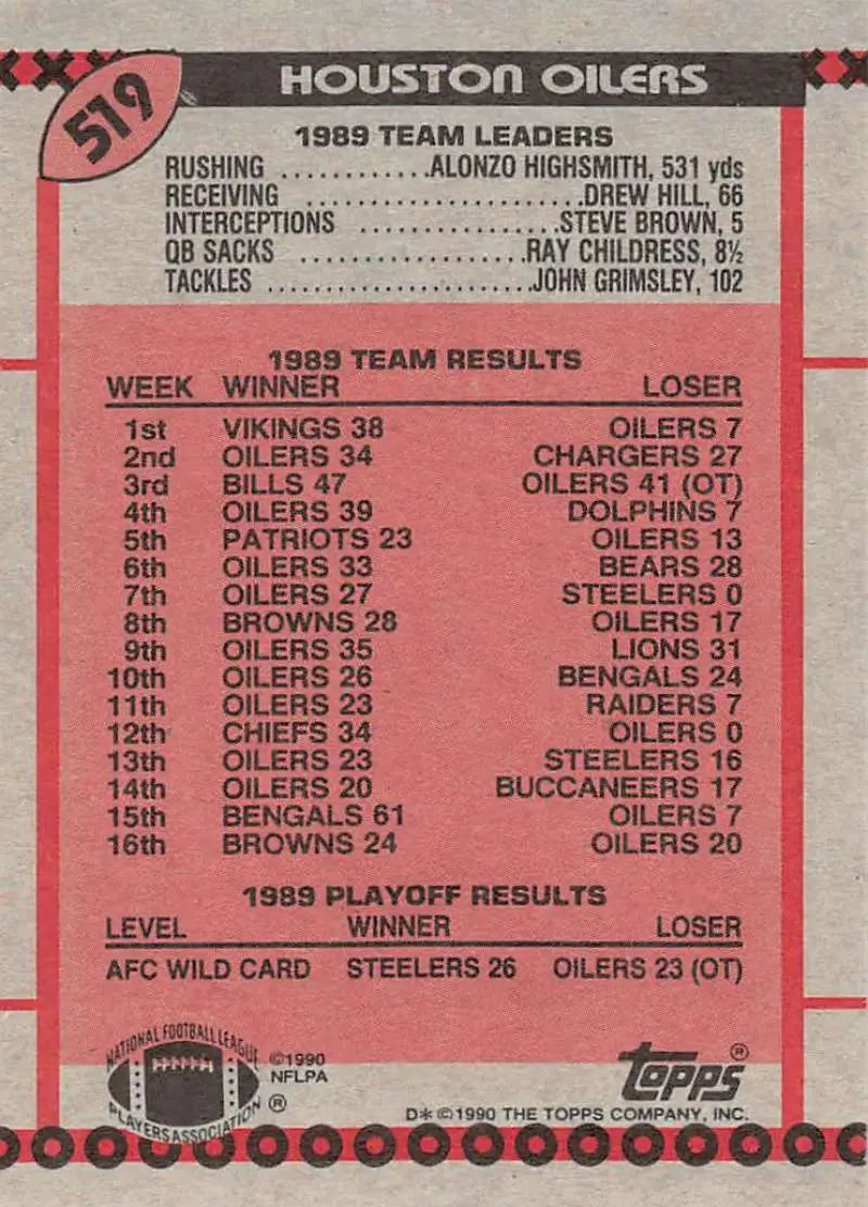 1990 Topps #519 Warren Moon EX Excellent Houston Oilers Football Card - Football Card Single