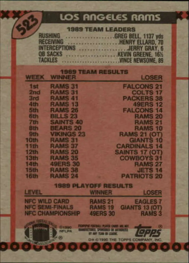 1990 Topps #523 Jim Everett EX Excellent Los Angeles Rams Football Card - Football Card Single