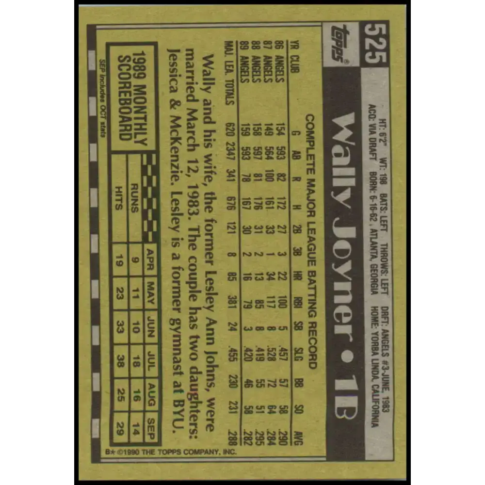 1990 Topps #525 Wally Joyner NM-MT California Angels Baseball Card - Baseball Card Single