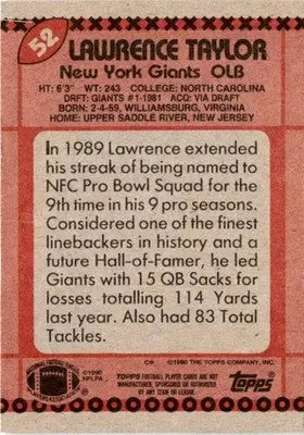 1990 Topps #52b Lawrence Taylor - Football Card Single