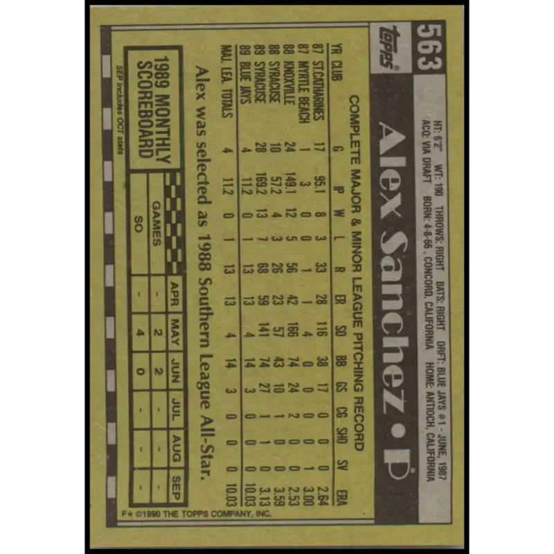 1990 Topps #563 Alex Sanchez NM-MT Toronto Blue Jays Baseball Card - Baseball Card Single