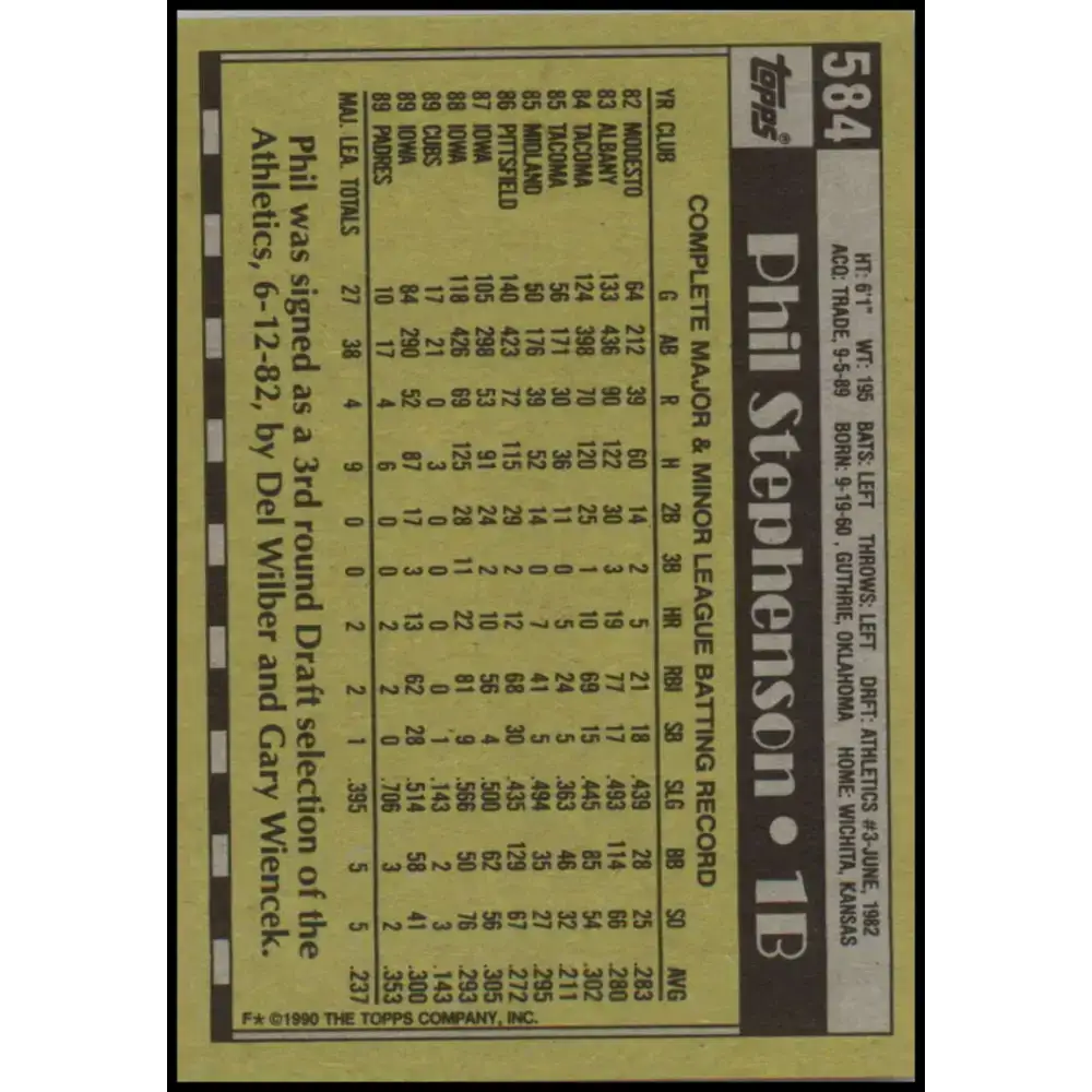 1990 Topps #584 Phil Stephenson NM-MT San Diego Padres Baseball Card - Baseball Card Single