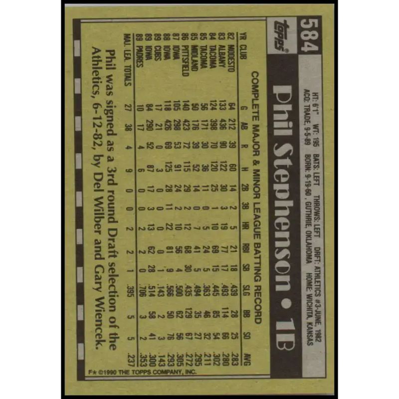 1990 Topps #584 Phil Stephenson NM-MT San Diego Padres Baseball Card - Baseball Card Single
