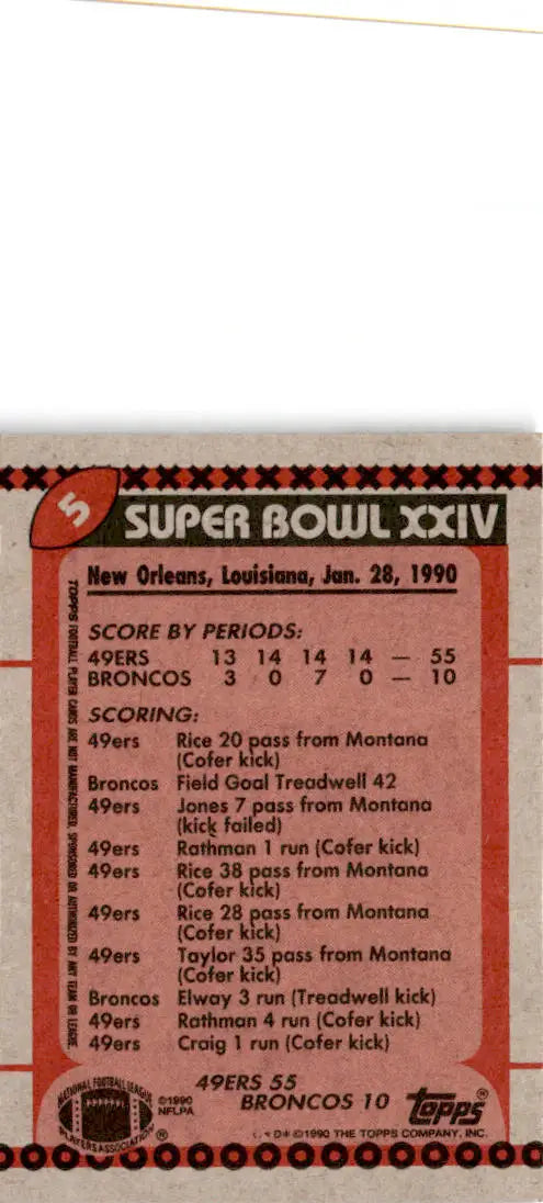 1990 Topps #5b Super Bowl XXIV - Football Card Single