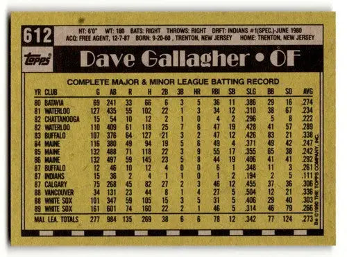 1990 Topps #612 Dave Gallagher Chicago White Sox Baseball Cards EX/N ID:53642 - Baseball Card Single