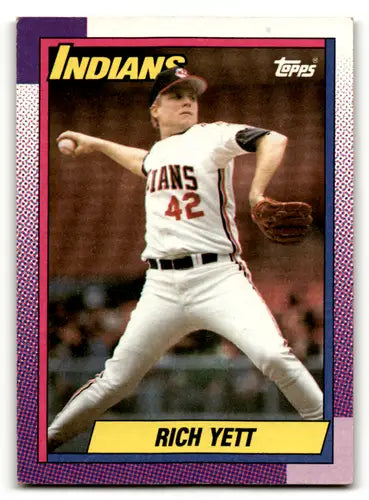 Original gloss 1990 Topps Rich Yett baseball card featuring Rich Yett and Simply Sandoval