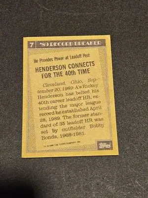 1990 Topps #7 Rickey Henderson - Baseball Card Single