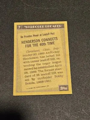 1990 Topps #7 Rickey Henderson - Baseball Card Single