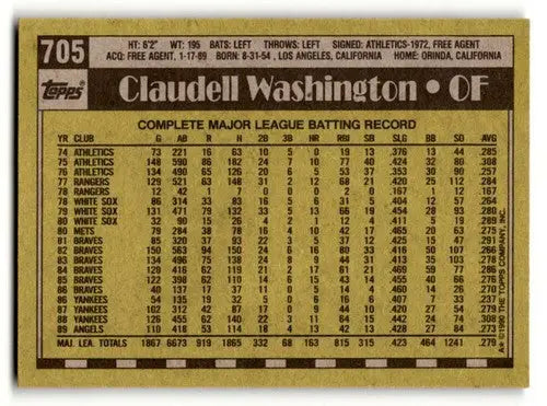 Original gloss Claudell Washington California Angels baseball card from 1990 Topps #705
