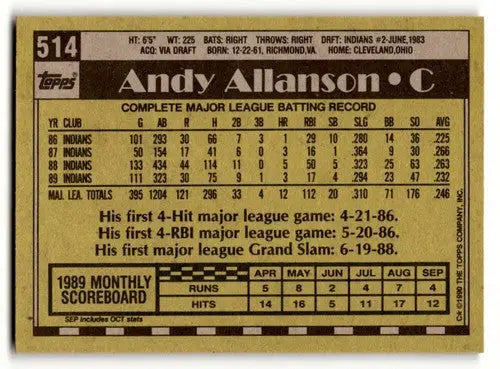 Andy Allanson baseball card featuring Allan Anderson Minnesota Twins from 1990 Topps series