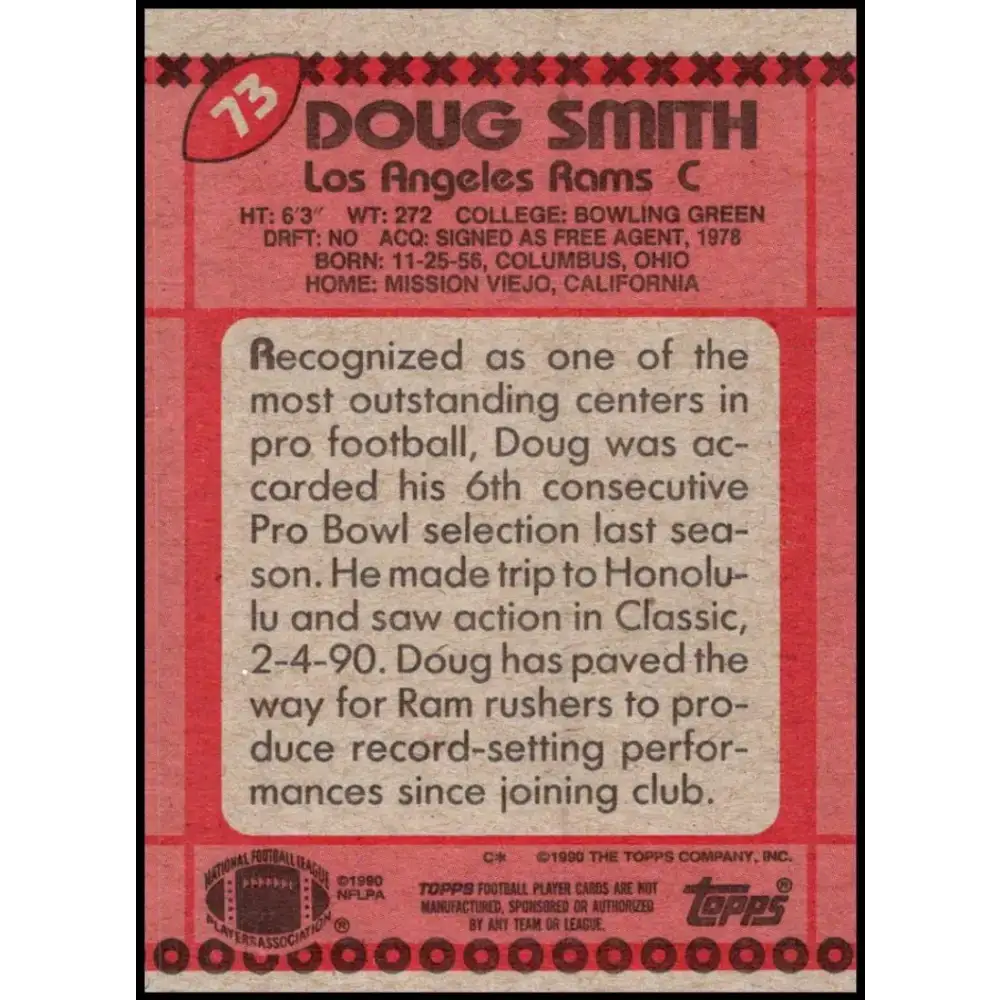 1990 Topps #73 Doug Smith EX Excellent Los Angeles Rams Football Card - Football Card Single