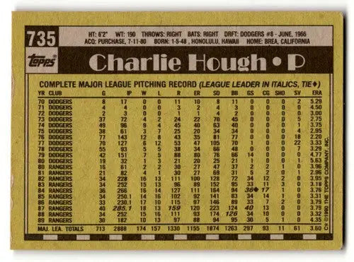 1990 Topps #735 Charlie Hough Texas Rangers Baseball Cards EX/NM ID:59116 - Baseball Card Single
