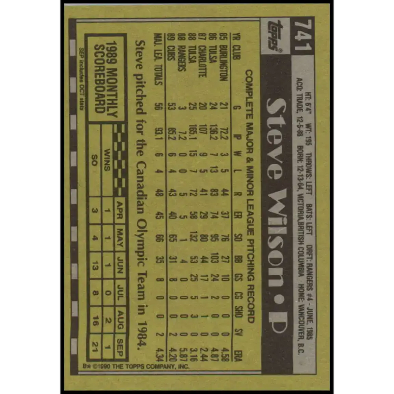 1990 Topps #741 Steve Wilson NM-MT Chicago Cubs Baseball Card - Baseball Card Single