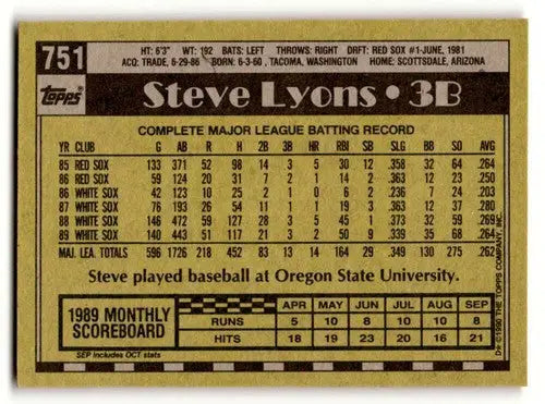 1990 Topps #751 Steve Lyons Chicago White Sox Baseball Cards EX/NM ID:53756 - Baseball Card Single