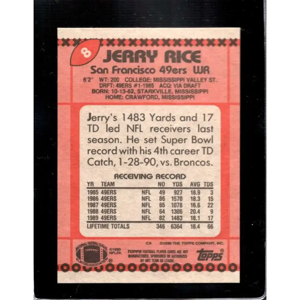 1990 Topps #8 Jerry Rice EX Excellent San Francisco 49ers Football Card - Football Card Single