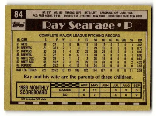 1990 Topps #84 Ray Searage Los Angeles Dodgers Baseball Cards EX/NM ID:55025 - Baseball Card Single
