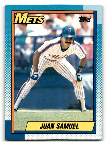 Original gloss Juan Samuel baseball card from 1990 Topps Mets set