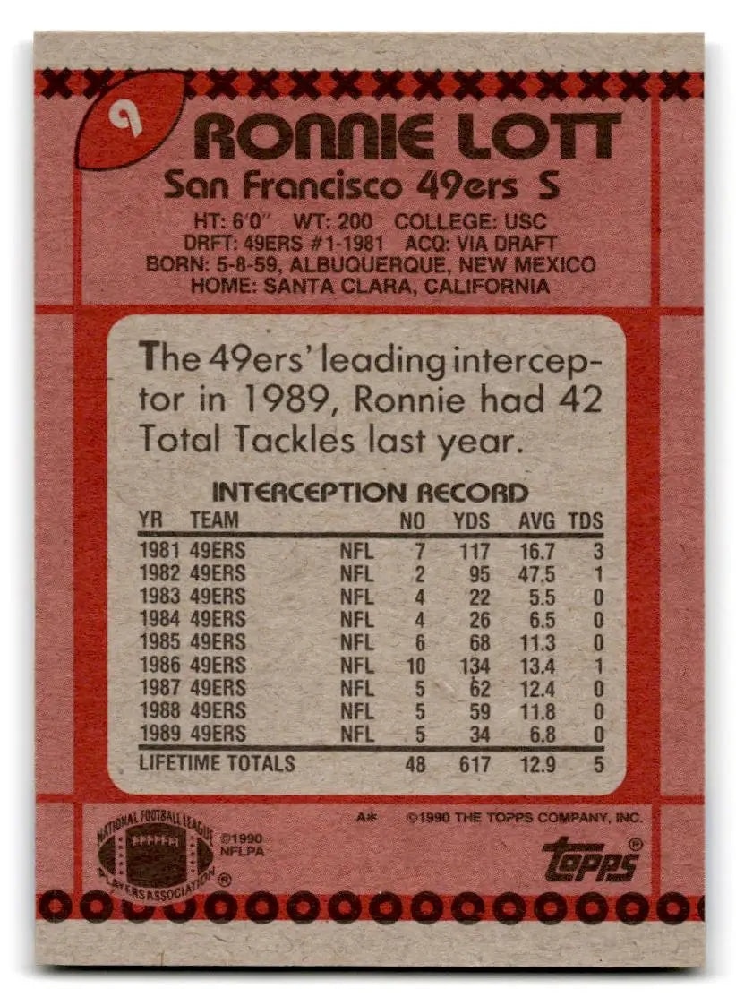 1990 Topps #9 Ronnie Lott - Football Card Single