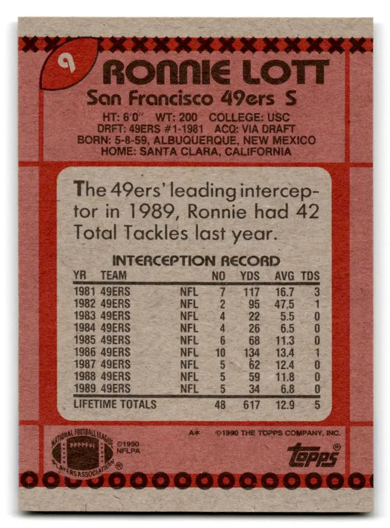 1990 Topps #9 Ronnie Lott - Football Card Single