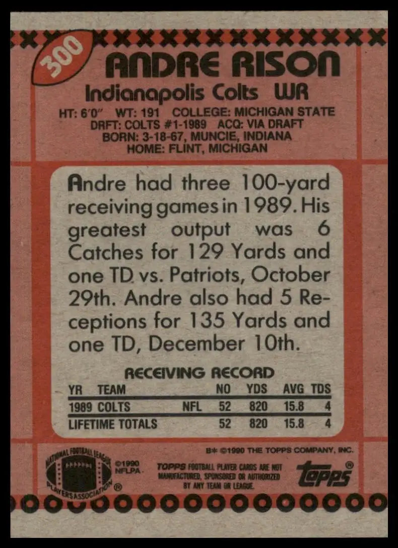 1990 Topps Andre Rison #300 Atlanta Falcons Football Card NFL Sports - Football Card Single