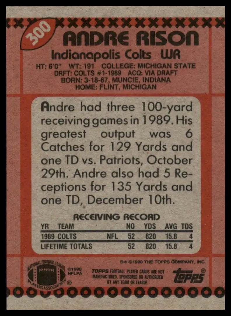 1990 Topps Andre Rison Rookie #300 Indianapolis Colts Football Card NFL Sports