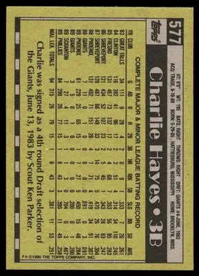 1990 Topps Charlie Hayes #577T Baseball - Baseball Card Single