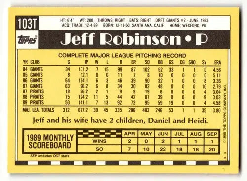 1990 Topps Traded #103T Jeff Robinson New York Yankees Baseball Card ID:53955 - Baseball Card Single