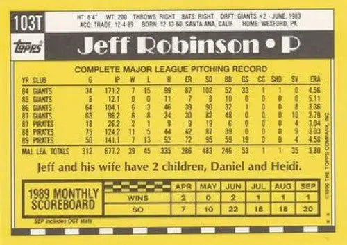 1990 Topps Traded #103T Jeff Robinson NM-MT Yankees - Baseball Card Single