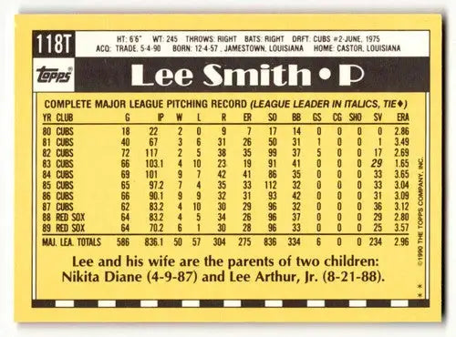 1990 Topps Traded #118T Lee Smith St. Louis Cardinals Baseball Cards ID:53935 - Baseball Card Single