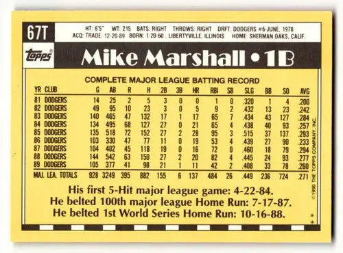 1990 Topps Traded #67T Mike Marshall New York Mets Baseball Cards NM ID:53980 - Baseball Card Single