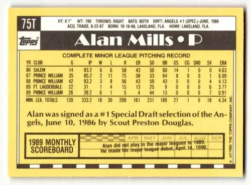 1990 Topps Traded #75T Alan Mills New York Yankees Baseball Cards NM ID:53938 - Baseball Card Single