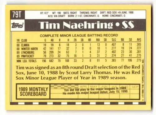 1990 Topps Traded #79T Tim Naehring Boston Red Sox Baseball Cards NM ID:53952 - Baseball Card Single