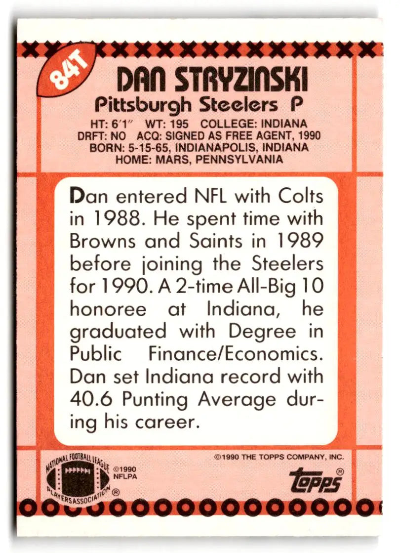 1990 Topps Traded #84T Dan Stryzinski - Football Card Single