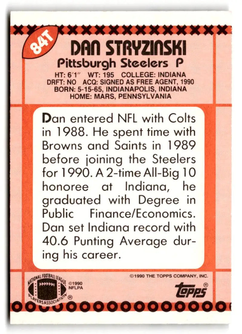 1990 Topps Traded #84T Dan Stryzinski - Football Card Single