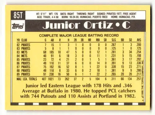 1990 Topps Traded #85T Junior Ortiz Minnesota Twins Baseball Cards N ID:53967 - Baseball Card Single