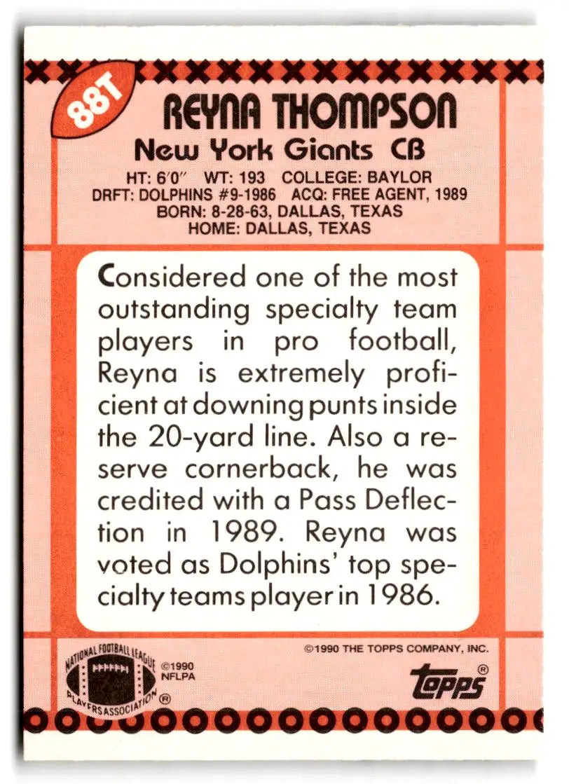 1990 Topps Traded #88T Reyna Thompson - Football Card Single