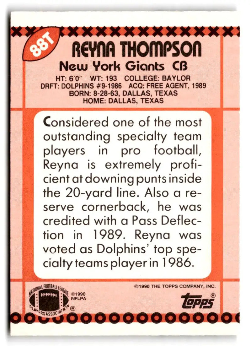 1990 Topps Traded #88T Reyna Thompson - Football Card Single
