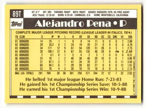 1990 Topps Traded #89T Alejandro Pena New York Mets Baseball Cards N ID:53969 - Baseball Card Single