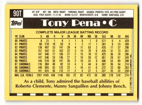 1990 Topps Traded #90T Tony Pena Boston Red Sox Baseball Cards NM Ne ID:53975 - Baseball Card Single