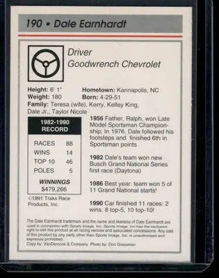 1990 Traks Dale Earnhardt #190 Racing - Racing Card Single