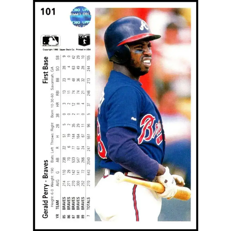 1990 Upper Deck #101 Gerald Perry NM-MT Atlanta Braves Baseball Card - Baseball Card Single