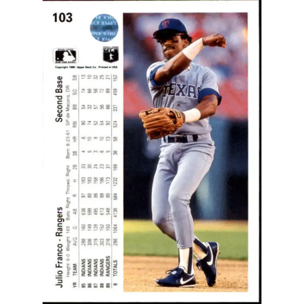 1990 Upper Deck #103 Julio Franco NM-MT Texas Rangers Baseball Card - Baseball Card Single