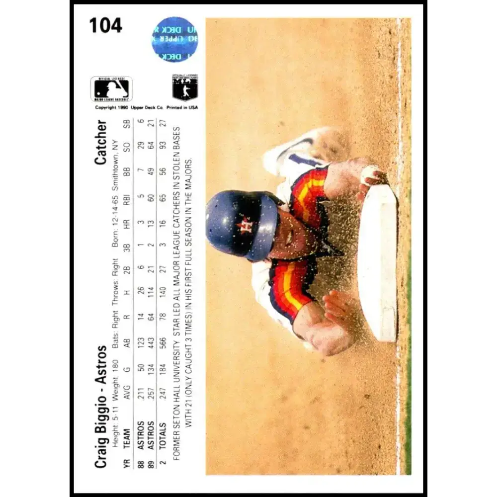1990 Upper Deck #104 Craig Biggio NM-MT Houston Astros Baseball Card - Baseball Card Single