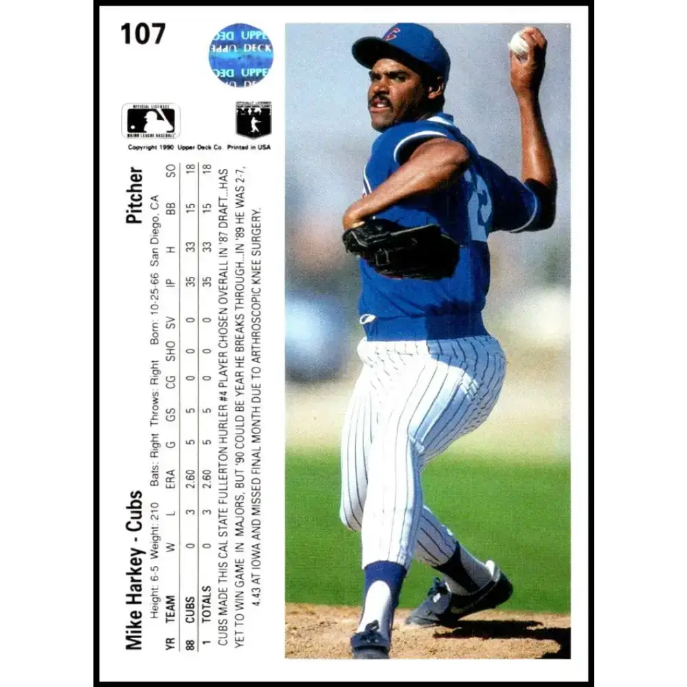 1990 Upper Deck #107 Mike Harkey NM-MT Chicago Cubs Baseball Card - Baseball Card Single
